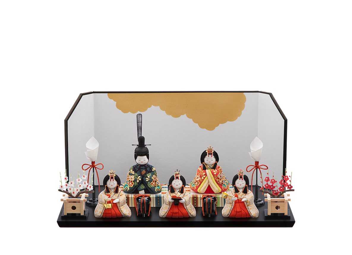 桃山雛  本金箔蒔絵  五人飾り