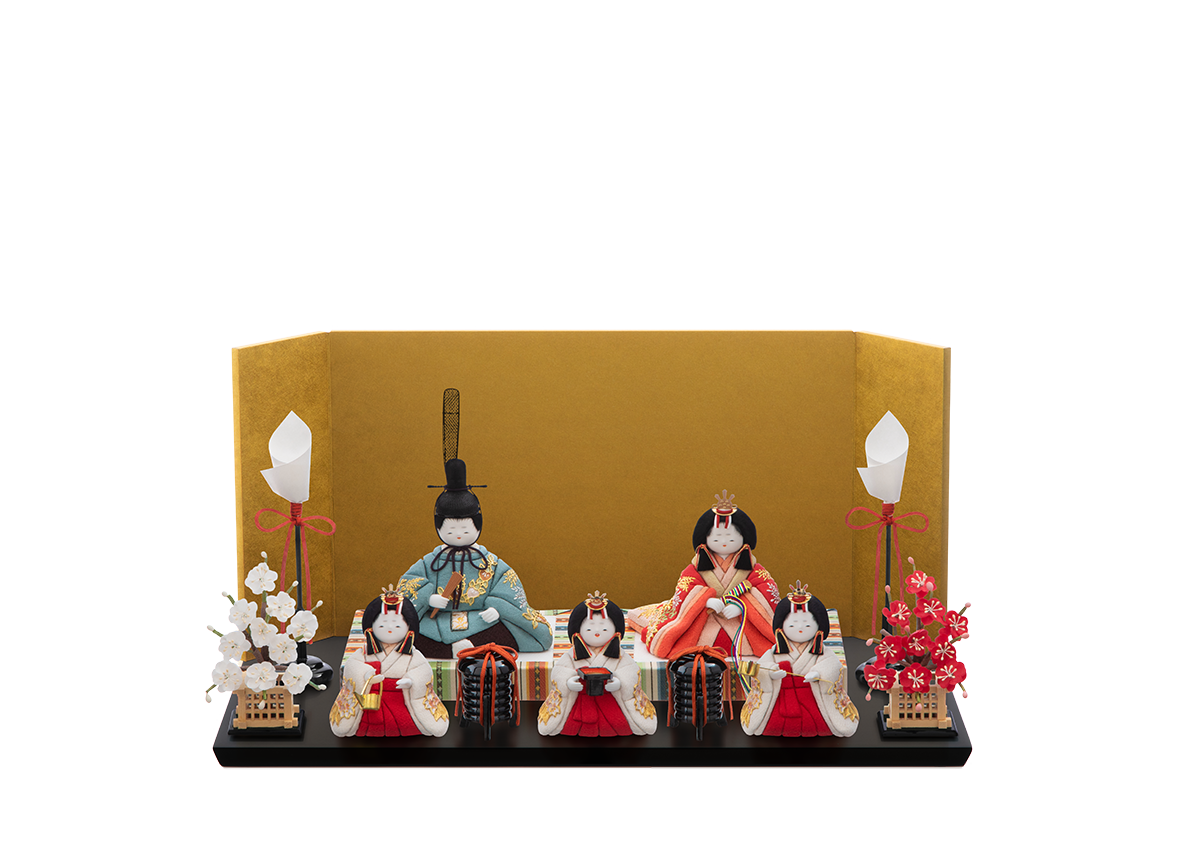 末広雛 本金箔蒔絵 五人飾り