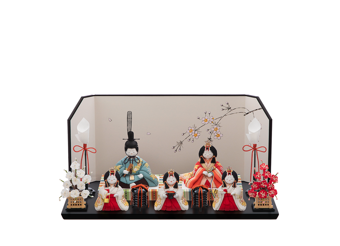 末広雛 本金箔蒔絵 五人飾り