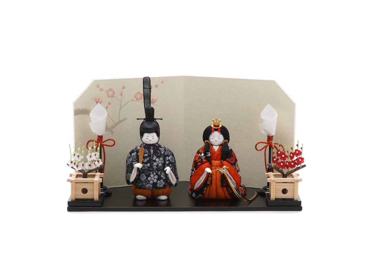 春日雛　花・燭台付きセット (黒塗台）