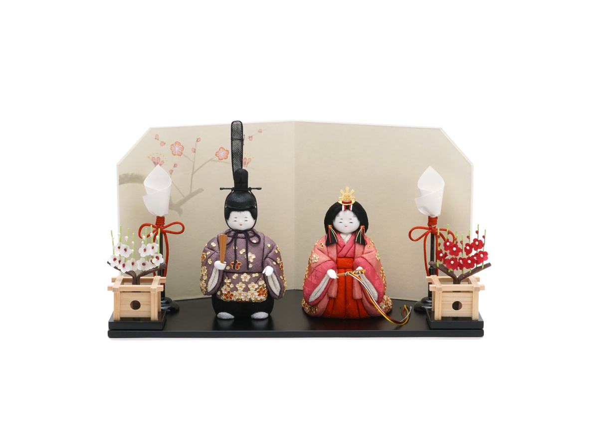 春日雛　花・燭台付きセット (黒塗台）